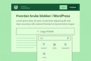 kjermbilde av WordPress blokkeditor der en ny blokk legges til i et innlegg