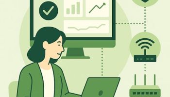 Illustrasjon av SMB-bedrift som administrerer hele nettverket via Omada-plattformen, med brannmur, WiFi og switcher i én løsning.