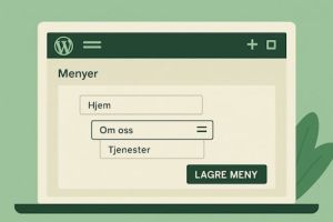 Skjermbilde av WordPress menyredigering med dra og slipp av menyelementer