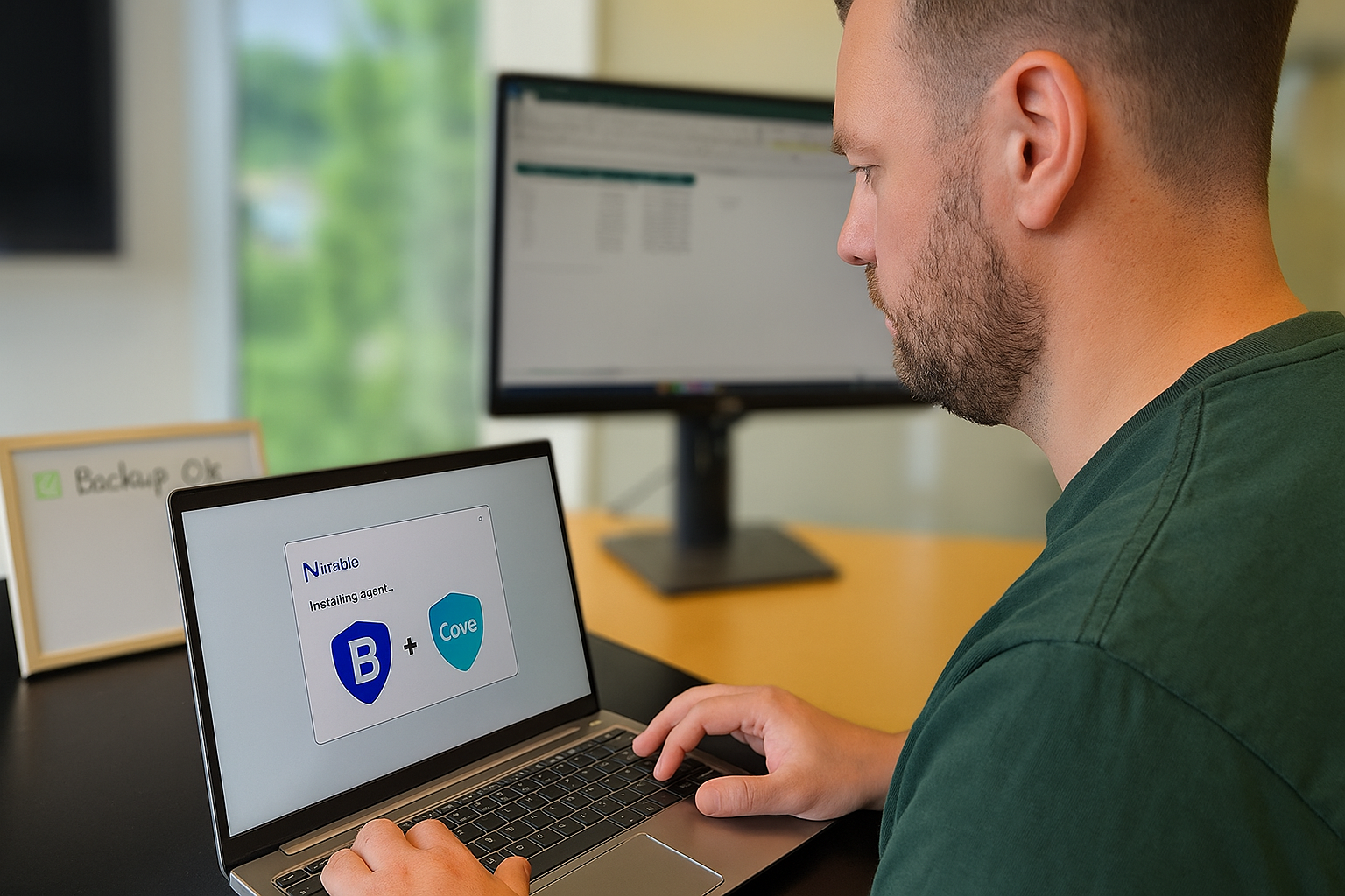 Endepunktsikring for SMB – IT-tekniker installerer N-able RMM-agent med Bitdefender og Cove Data Protection på bærbar PC