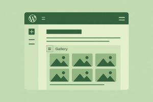 Illustrasjon av et WordPress-redigeringsvindu med galleri-blokk satt inn