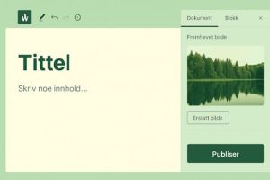 Skjermbilde av WordPress-editor der et fremhevet bilde er valgt i sidepanelet