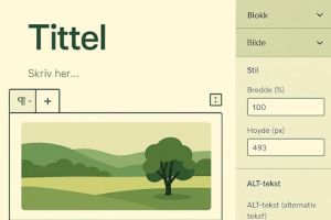 Skjermbilde av WordPress-editor hvor et bilde settes inn i et innlegg