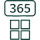 Ikon med "365" og Microsoft-logo, representerer full støtte for Microsoft 365