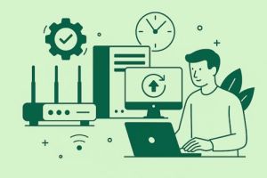 Illustrasjon av IT-utstyr som overvåkes og oppdateres automatisk