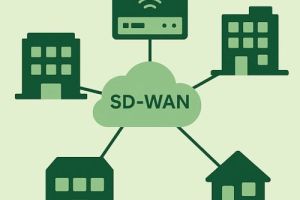 Illustrasjon av SD-WAN nettverk med flere lokasjoner koblet sammen.