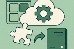 Illustrasjon av tilpasningsmuligheter i Nextcloud med sky, moduler og integrasjonssymboler