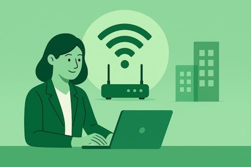 Illustrasjon av SMB-bedrift med profesjonelt administrert WiFi-nettverk.