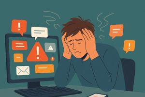 Person opplever digital utbrenthet foran skjerm med varsler