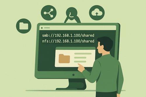 bruker kobler til delt nettverksmappe i Linux via SMB eller NFS