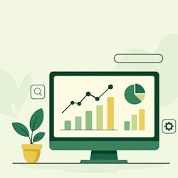 illustrasjon av en dataskjerm med grafer og analyser