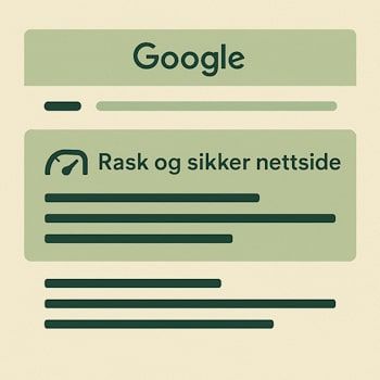 Google søkeresultat med fremhevet rask og sikker nettside.