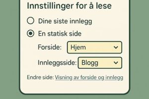 Illustrasjon av WordPress-innstillinger for å sette en statisk forside og en egen bloggside