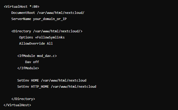 Virtual Host innhold for Nextcloud