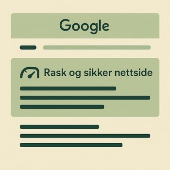 Google søkeresultat med fremhevet rask og sikker nettside.