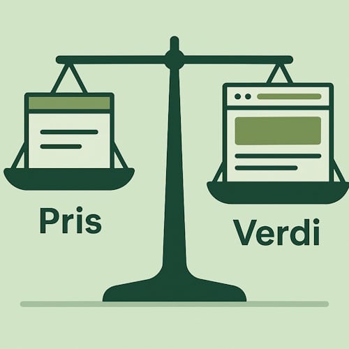 Illustrasjon av balanse mellom pris og verdi på nettside