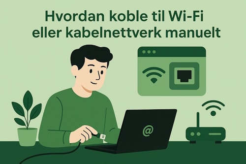 Illustrasjon av en Linux-bruker som kobler til Wi-Fi eller kabelnettverk.