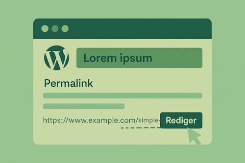 Skjermbilde av WordPress-editor som viser permalink-feltet med redigerbar slug
