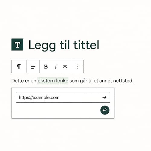 Skjermbilde av WordPress-editor hvor en lenke legges til i tekst