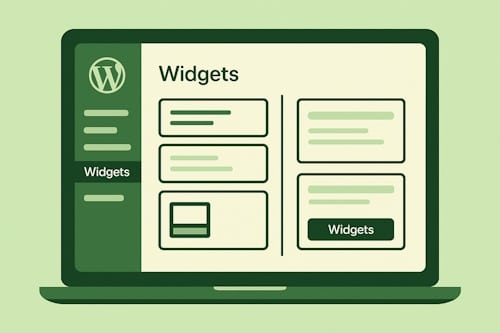 Skjermbilde av WordPress-widgeter som legges til i sidefelt eller bunntekst