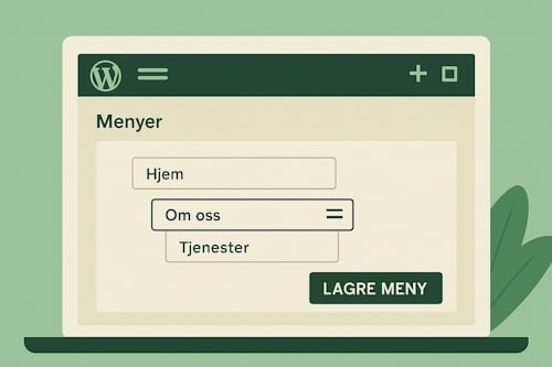 Skjermbilde av WordPress menyredigering med dra og slipp av menyelementer