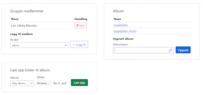 Digitalt bildearkiv organisert i mapper og albumstruktur i et moderne grensesnitt.