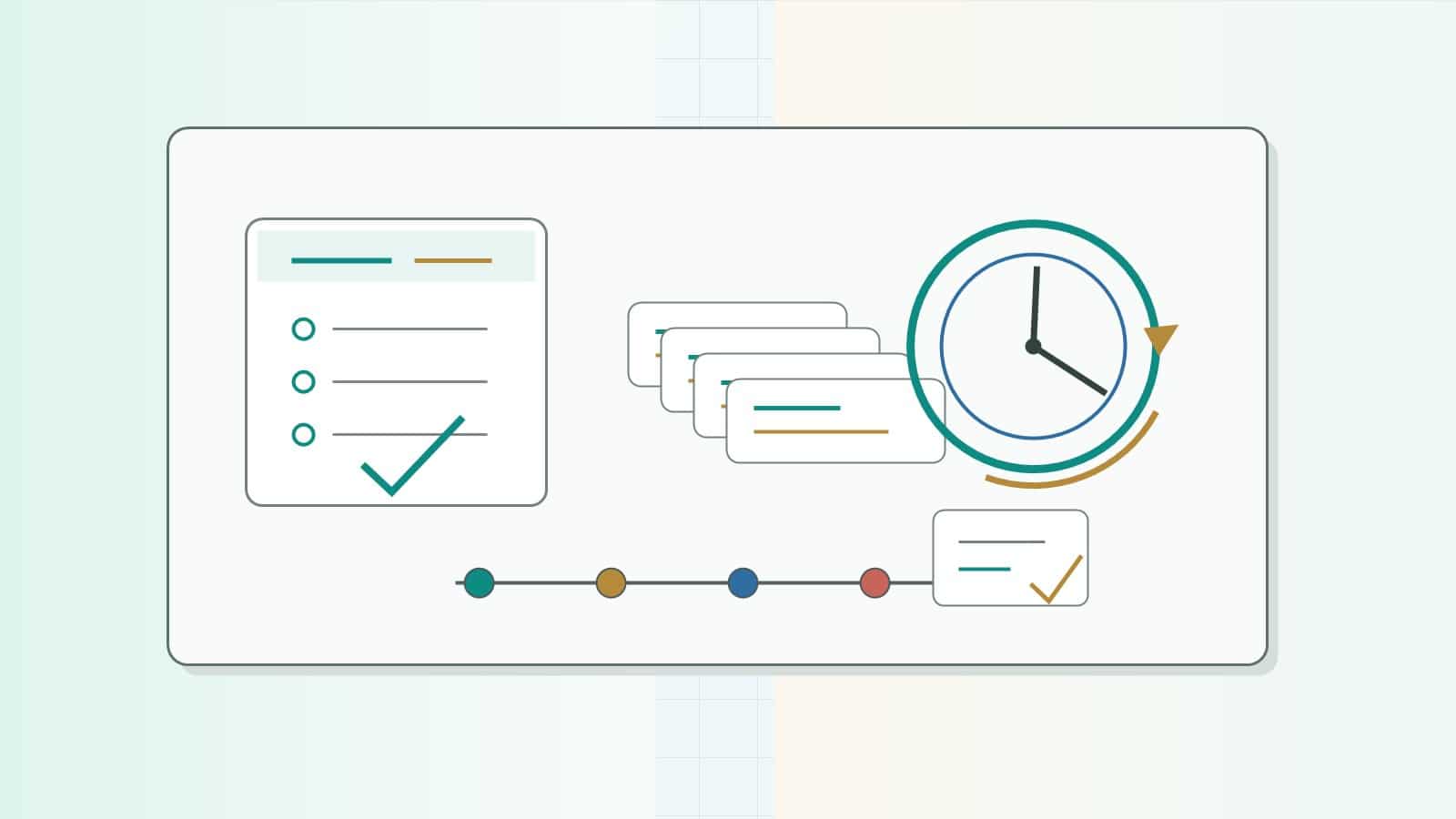 Illustrasjon av kalender, supportsaker og klokke som viser planlagt IT-hjelp gjennom timebank
