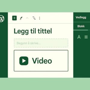 Skjermbilde av WordPress blokkeditor der en video settes inn via videoblokk