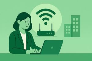 Illustrasjon av SMB-bedrift med profesjonelt administrert WiFi-nettverk.