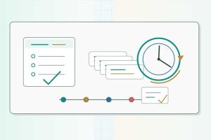 Illustrasjon av kalender, supportsaker og klokke som viser planlagt IT-hjelp gjennom timebank