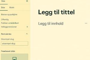 Skjermbilde av WordPress-editor hvor en ny side opprettes med tittel og innhold