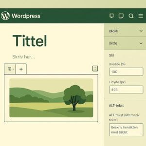 Skjermbilde av WordPress-editor hvor et bilde settes inn i et innlegg