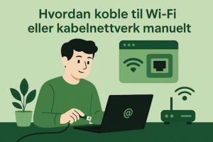 Illustrasjon av en Linux-bruker som kobler til Wi-Fi eller kabelnettverk.
