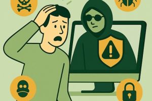 Illustrasjon av skjold og nettverk som beskytter mot cyberangrep.